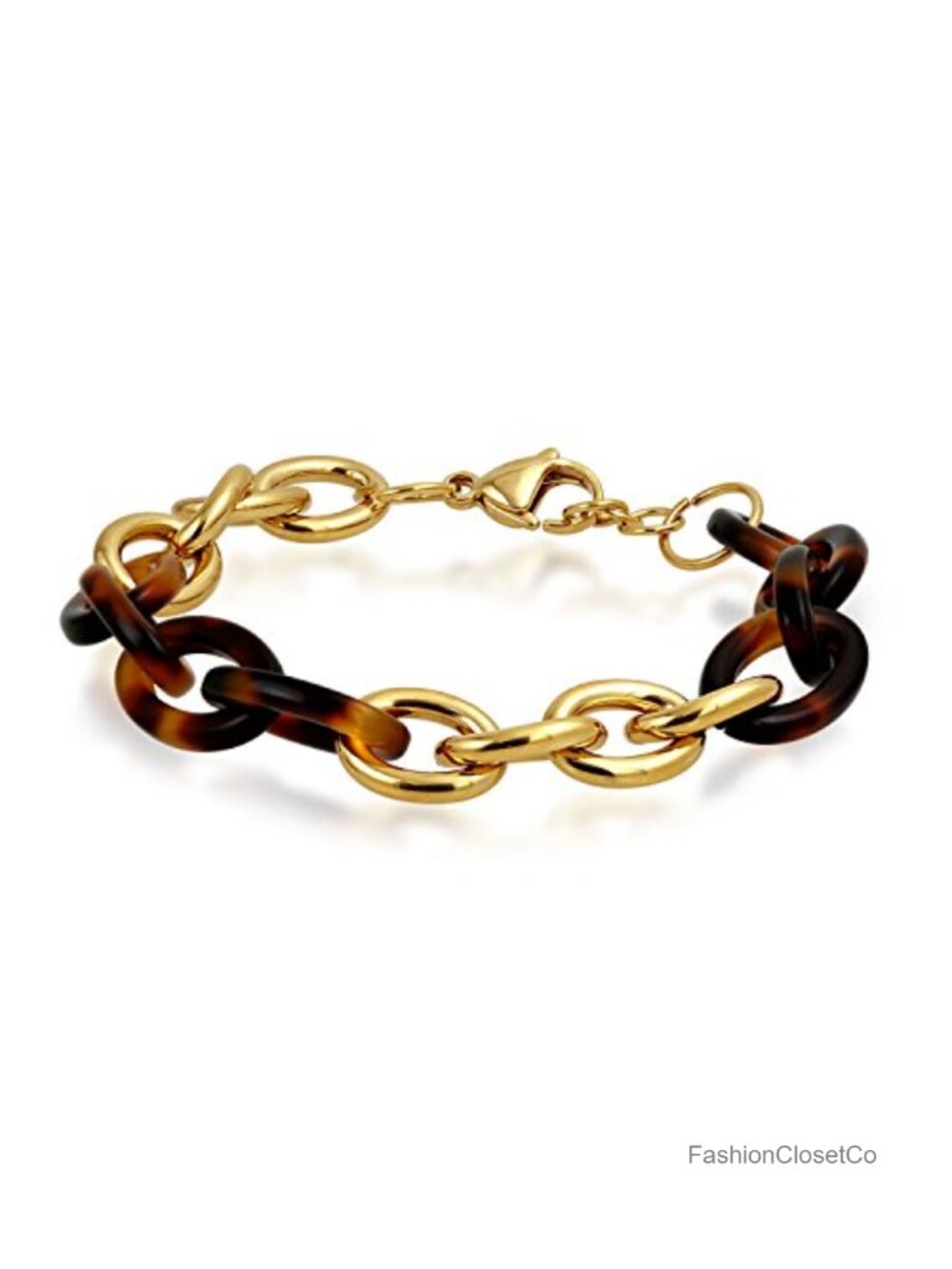 Gold Plated Stainless Steel Acrylic Tortoise Shell Link Bracelet